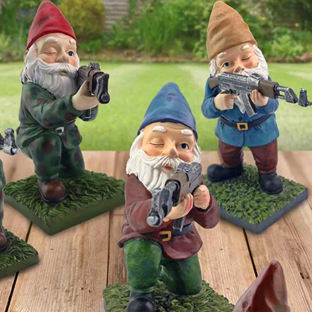 Funny Army Garden Gnome Statue Resin Home Lawn Ornament Figure Sculpture Decor