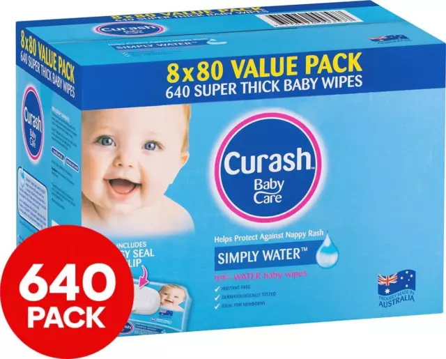 8 X 80pk Curash Simply Water Baby Wipes