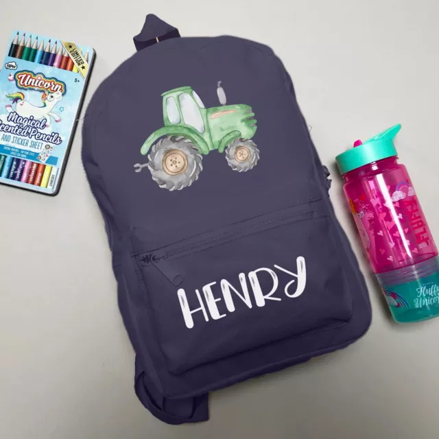 Personalised Tractor Backpack - Any Name Kids Childrens Boys Back To School Bag