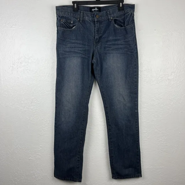 Nostic Embroidered Men’s Jeans 36x34 Dark Blue Denim Straight Leg Pockets EUC