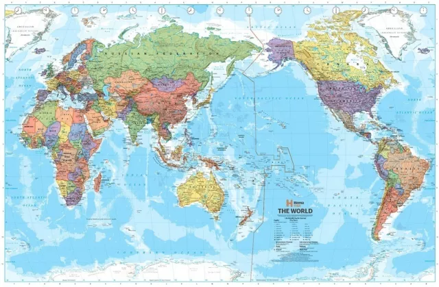 (Laminated) World Map Pacific Centred (99X155Cm) Super Giant Australia Middle