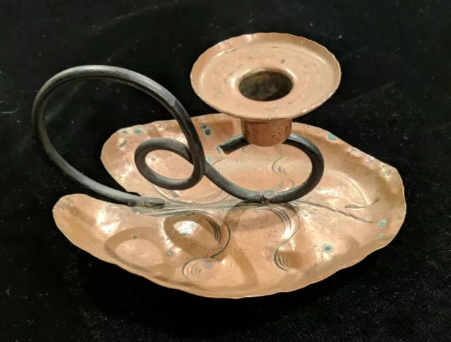 Vintage French Modernist Jean Goardere Copper Lily Pad Candle Holder Signed