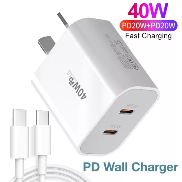 40W DUAL USB-C PD Fast Charging Wall USB C Charger AU Power Adapter Type-C Brick