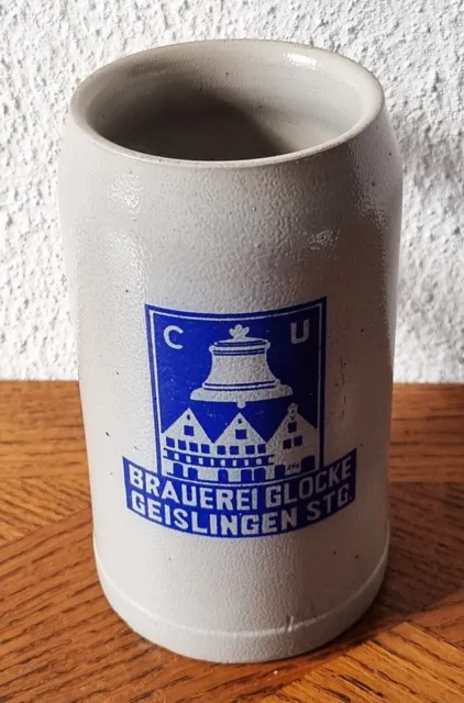 Toller 0,8 L. Steingut Bierkrug - Brauerei Glocke / Uhland Geislingen um 1930