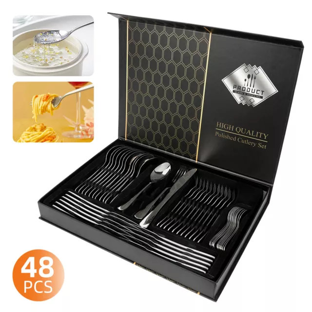 MULISOFT Besteck Set 48teilig Tafelbesteck Edelstahl Cutlery Set für 12 Personen