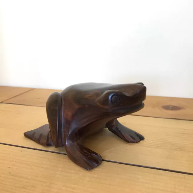 Hand Carved Ironwood Frog Figurine Vtg Natural Wood Toad Statue 4.5" long