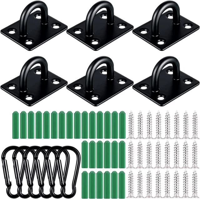 6 Pcs Square Stainless Steel Pad Eye Snap Hooks and Screw Strong Eye Plate U Hoo