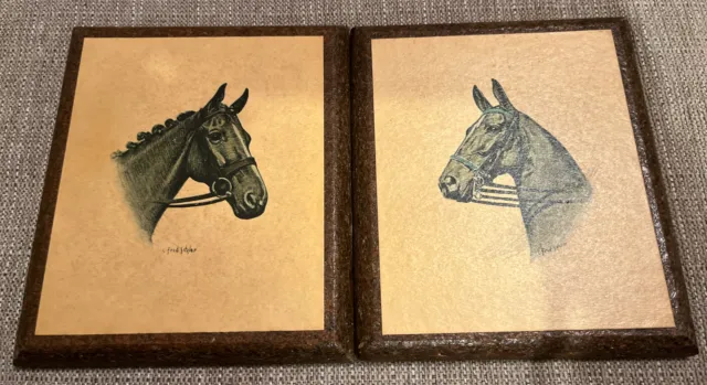 2 Vintage Woodcraftery Fred Sitzler Race Horse Art Pictures Set