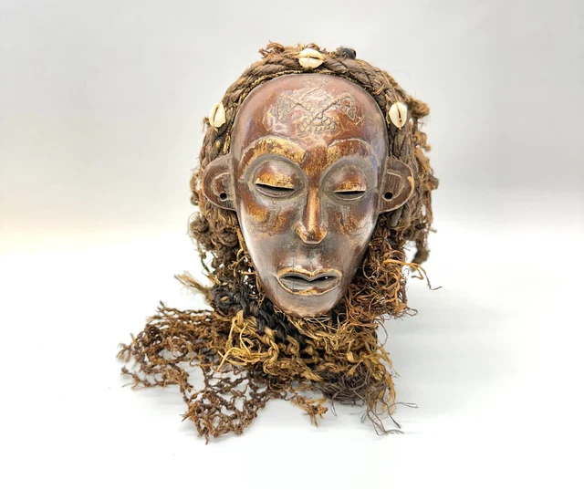 Antique African tribal art carved wood wooden mask with net