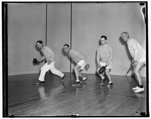 Reproduced 1938 Photo Gym In House Office Building Left To Right: Pete Hender w