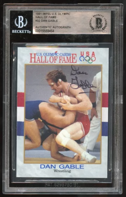 Dan Gable #32 signed autograph 1991 Impel US Olympic Hall Of Fame BAS Slabbed