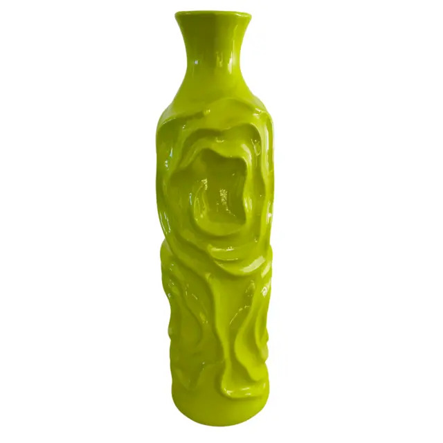 Urban Trends Ceramic Round Cylindrical Vase Wrinkled Sides Apple Green