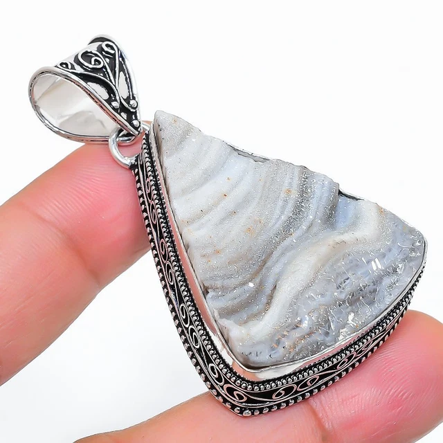 Vintage Desert Rose Druzy Gemstone 925 Silver Jewelry Pendant 2.17" 35gm C527