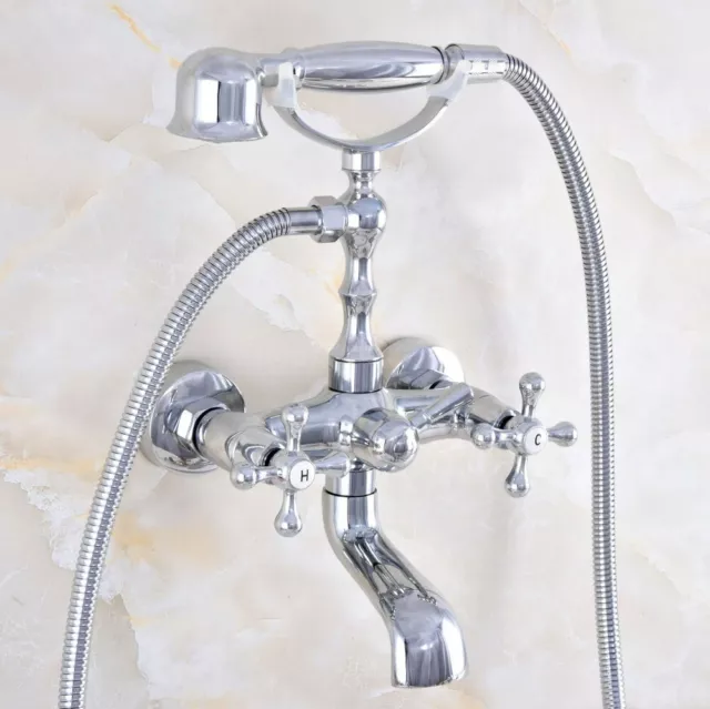 Polished Chrome Bathroom Clawfoot Tub Faucet / Filler With Hand Shower Gtf854