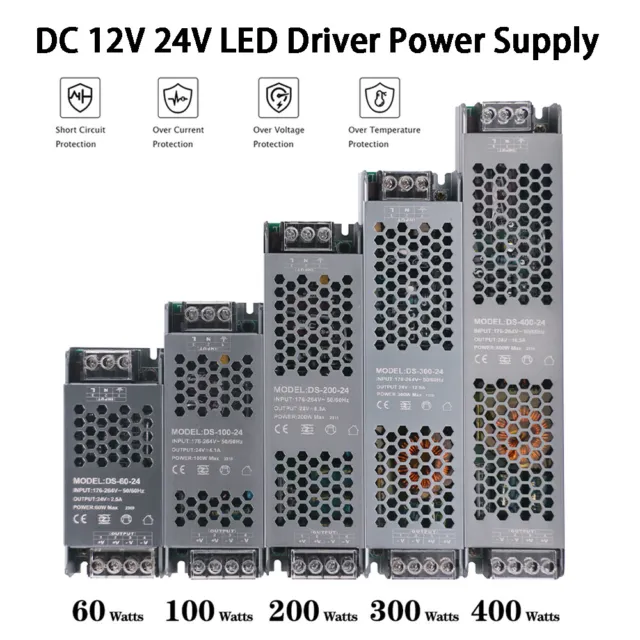 12V 24V AC/DC 60-400W Netzteil Trafo Schaltnetzteil Transformator LED Driver NEU