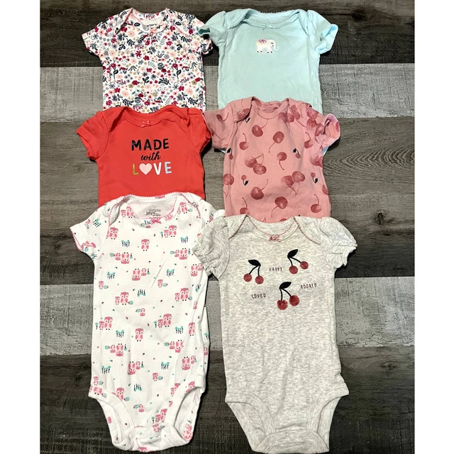 Carters Mix ~ Baby Girls Infant Short Sleeve Bodysuits Lot of 6 ~ Sz 3 Months