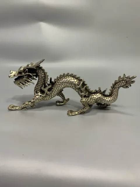 Exquisite Old Chinese tibet silver Handmade dragon statue 787g