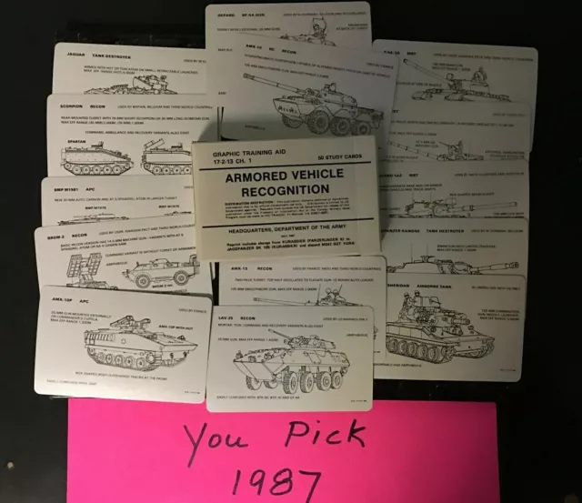 Armored Vehicle Recognition Cards 1987 Graphic Training Aid You Pick