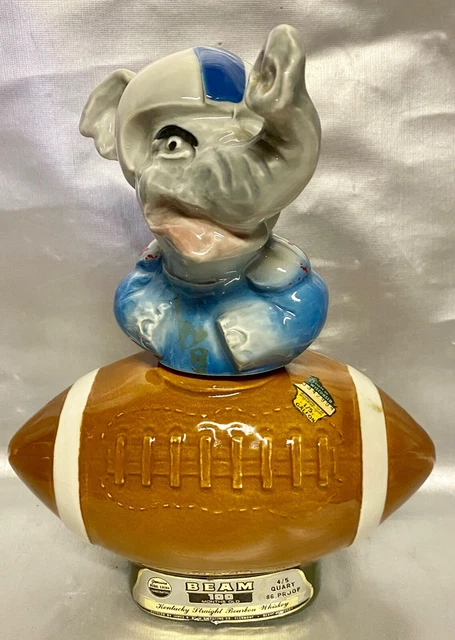 Jim Beam REPUBLICAN ELEPHANT In Football Gear Whiskey Decanter ~ Vintage 1972