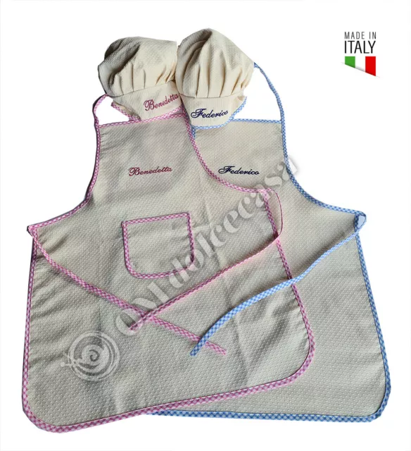 Grembiule da cucina RICAMATO per bambini e cappello da cuoco set chef 4/12 anni