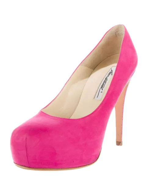 Brian Atwood Heels Size 38 Barbie Pink Fuchsia "MANIAC" Suede Pumps w/Box