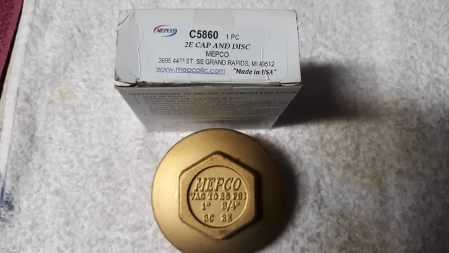 Mepco C5860 Steam Trap CAP & DISC ASSY - 2E. 25 PSI NEW In Original Box. Mepco C5860 Steam Trap CAP & DISC ASSY - 2E. 25 PSI NEW In Original Box.