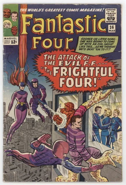 Fantastic Four 36 Marvel 1965 GD VG Stan Lee 1st Frightful Four Medusa