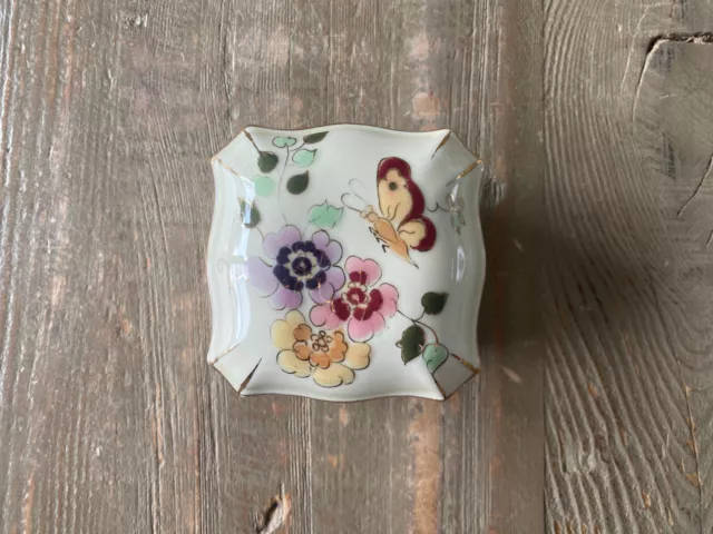 Zsolnay Hungary 1868 Hand Painted Butterfly & Flowers Porcelain Trinket Box