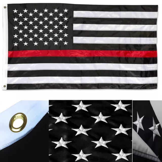 4x6 Ft Thin Red Line USA Flag Embroidered Nylon American Police Fire Dept