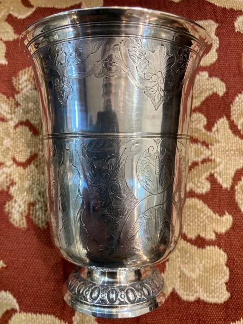 Antique French Sterling Silver Timbale Cup on Pedestal Engraved Late 18th C
