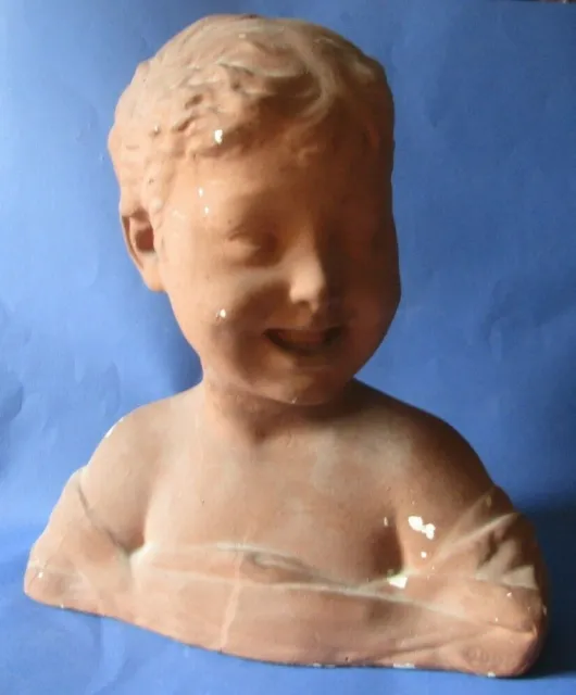 ancien buste de petite garçon en plâtre chalkware bust laughing boy