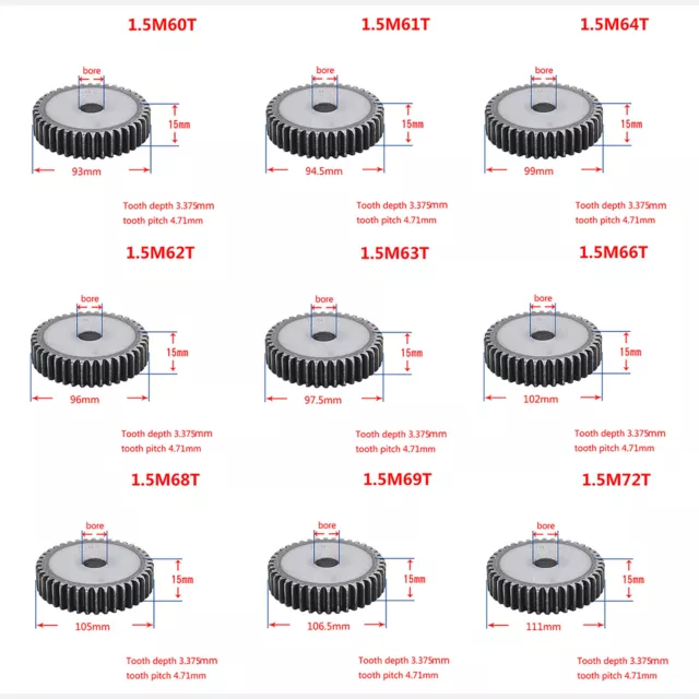 Steel Spur Gear 1.5 Mod 12T-120T Metal Pinion Gear 21-183mm Outer dia Moter Gear