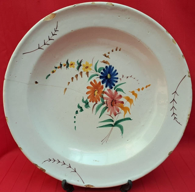 Gran plato de cerámica valenciana, 35 cm de diámetro, siglo XIX
