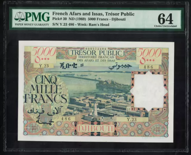 P-30 French Afars and Issas Djibouti  5000 Francs 1969 UNC PMG64 RARE