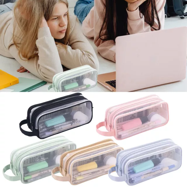 Clear Mesh Portable Large Capacity Pencil Makeup Cosmetic Storage Bag Pouch Case