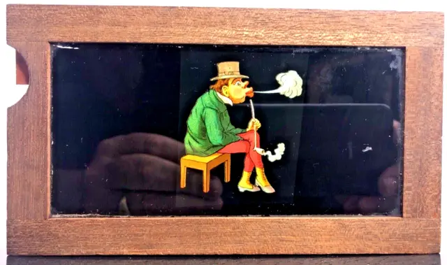Pipe Smoker Wood Framed Glass Magic Lantern Slide