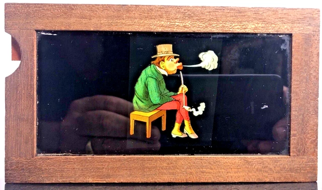 Pipe Smoker Wood Framed Glass Magic Lantern Slide