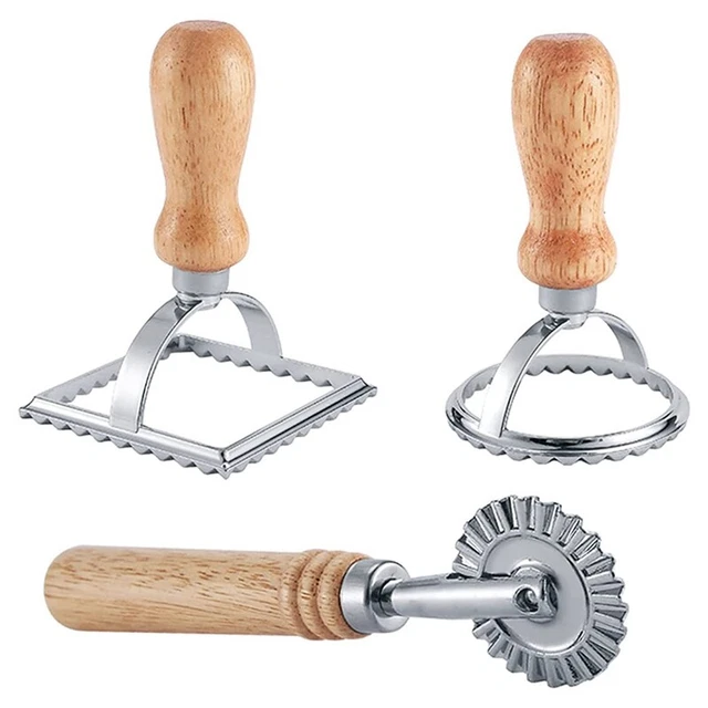 3 pz taglierina per timbri ravioli con set ruote a rullo, stampo con mano in legno C1