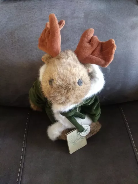 Boyds Bears Monte Mooselton 12" Plush Moose Green Velvet Santa Coat #917290 New