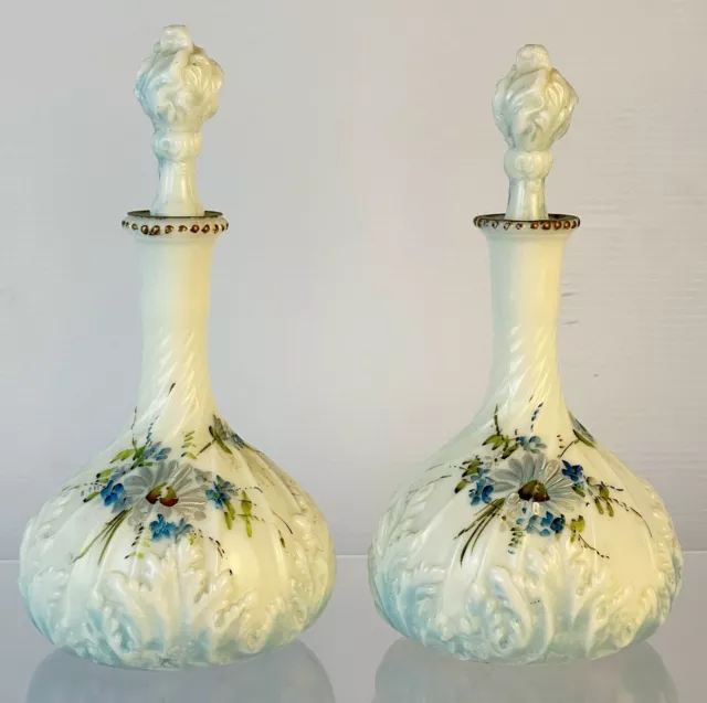 Stunning Pair Mt. Washington Leaf Cologne/Dresser Bottles #2371 Decorated 1895