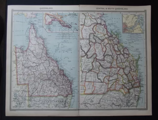 Antique Map: Queensland, Australia, by George Philip, Double Map, 1908, Colour