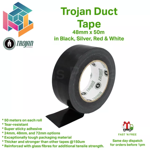 Duct Gaffer Heavy Duty Waterproof Cloth Tape 50mm x 50m Silver Black White Red