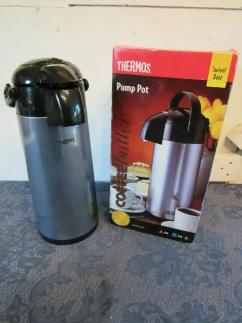 Thermos Air Pot Stainless Steel 2 Qt 1.9L Pump Coffee Server Swivel