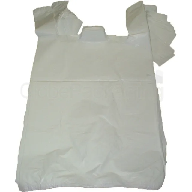 100 x WHITE PLASTIC CARRIER BAGS 11x17x21" 16Mu *OFFER*