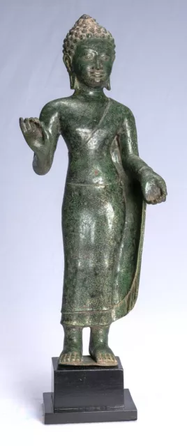 Antique Thai Style Dvaravati Bronze Standing Preaching Buddha Statue - 55cm/22"