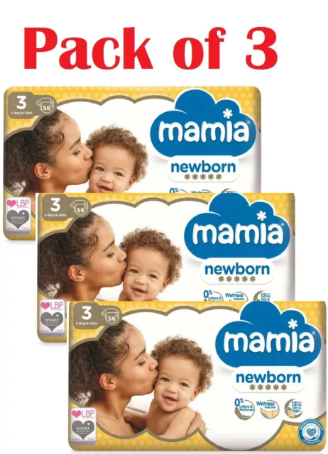 Mamia Baby Newborn Nappies Size 3 Nappy 3 X 56 (168), 4-9kg Dry Fast Soft Diaper