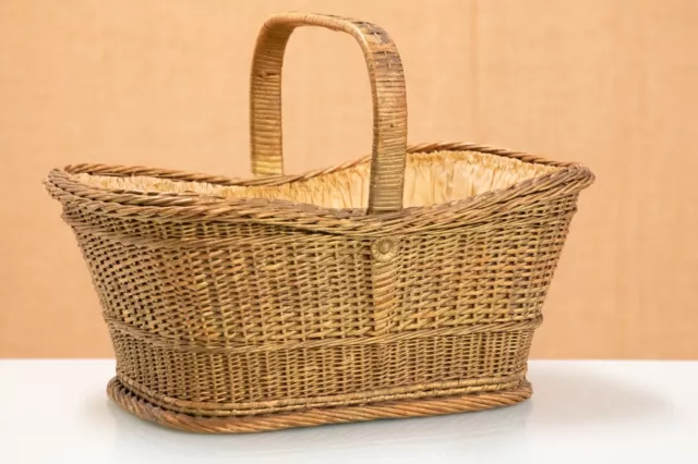 Antique Early 20th Century Edwardian Woven Cane Sewing Basket