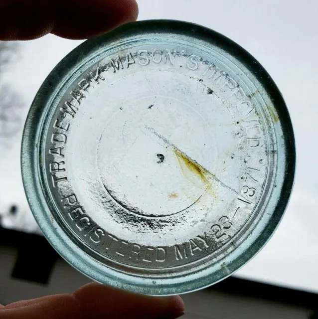 Rare Antique Amber Swirl Mason Improved Fruit Jar Lid Glass Insert Aqua