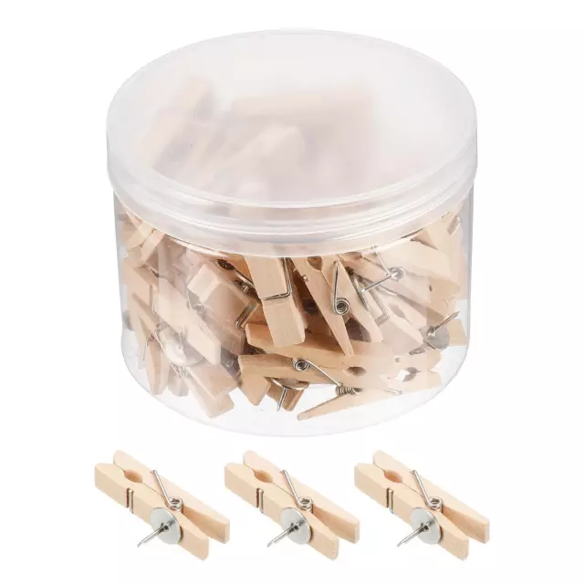 50pcs Wooden Push Pins, Thumb Tacks Wood Pin Clips for Office Cork Board