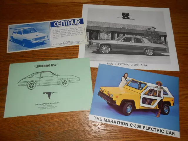 FOUR 1970's (?) ELECTRIC CAR BROCHURES CADILLAC, MARATHON, CENTAUR, HUMMINGBIRD